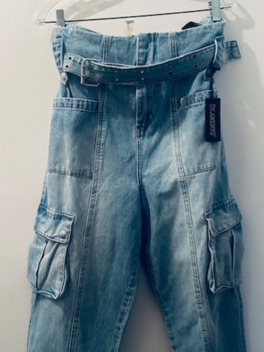 Blank NYC Women's Steal the Show Pant Denim Cargo Straight Leg Belt Jeans NEW - Picture 9 of 16
